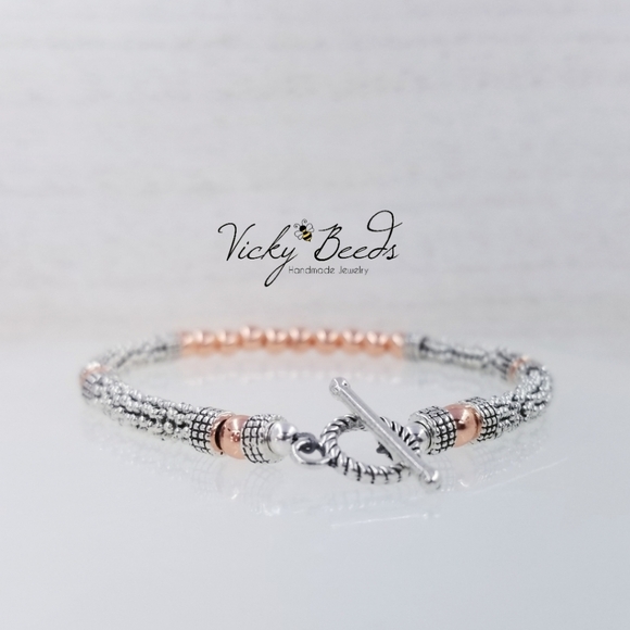 Rose Gold & Silver Beaded Gemstone Bracelet - Picture 7 of 9